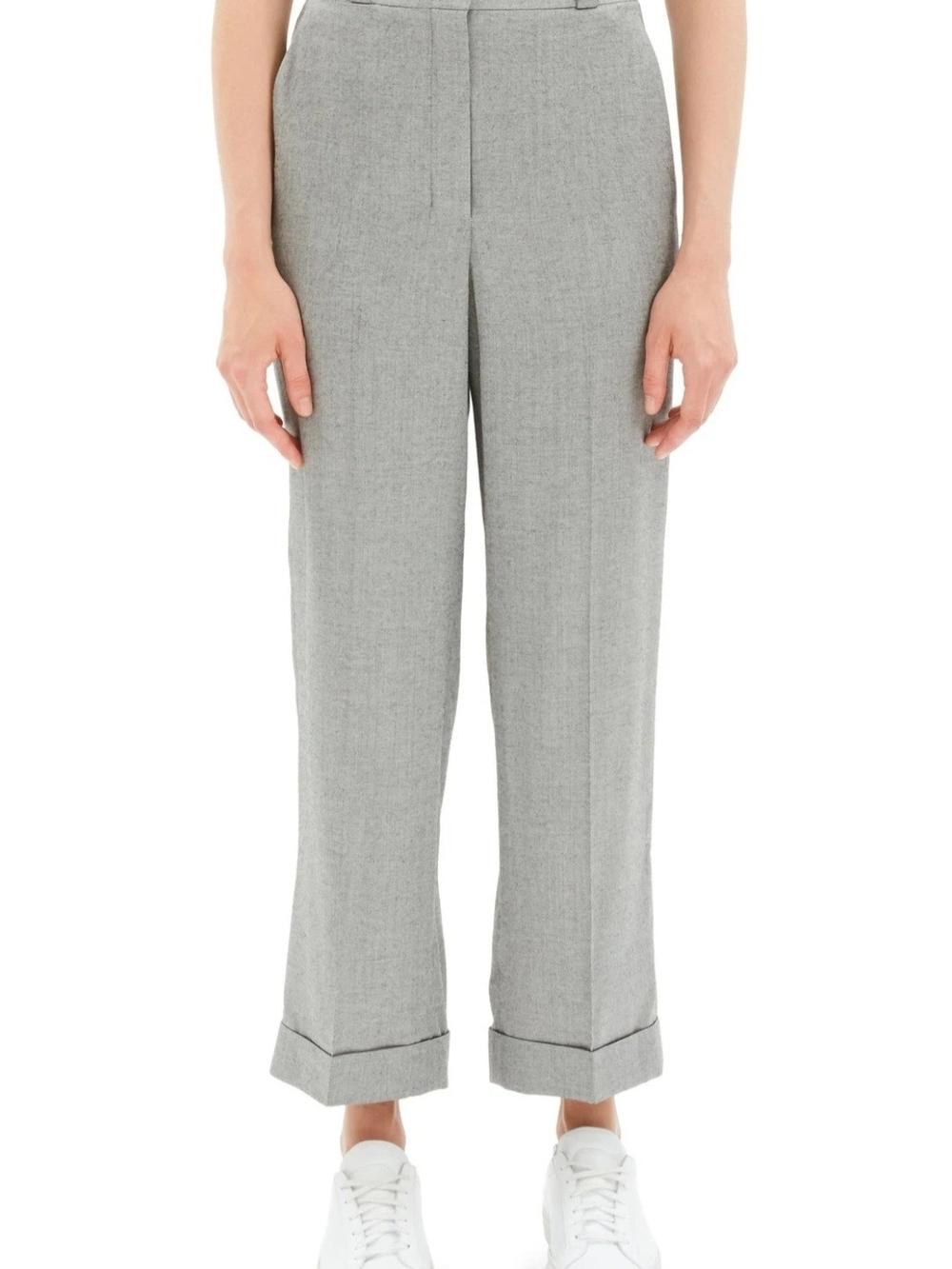 Theory Luxe Japan Fine Saxony "Norika" Cuffed Wool Trousers Grey Sz 42 (US 10)